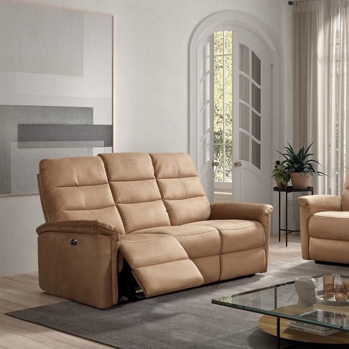 Canapé relax électrique 3 places Cognac - LOGEY - L 190 x l 95 x H 107 cm