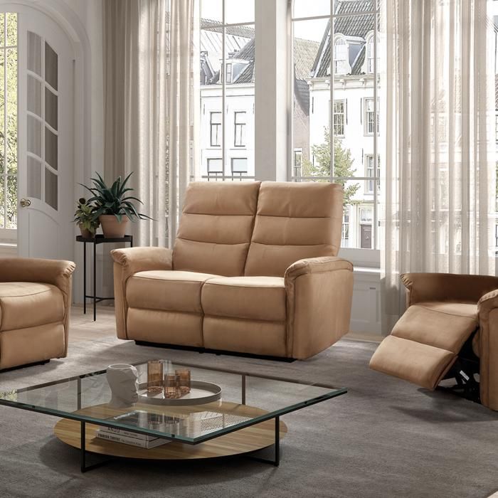 Canapé Haut dossier 2 places fixes Cognac - LOGEY - L 140 x l 95 x H 107 cm