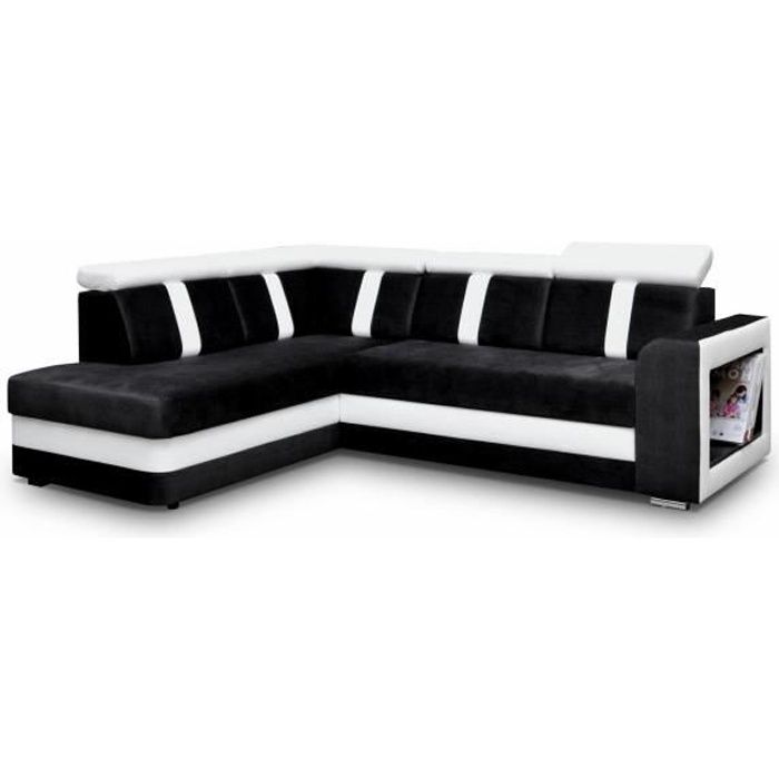Canapé d'angle gauche convertible avec coffre de rangement - TEXAS - 4 places - Tissu noir
