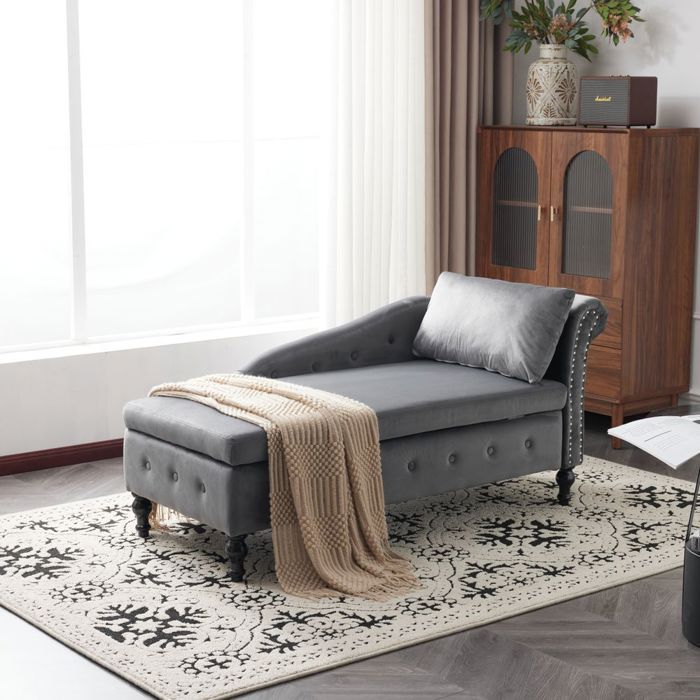 Méridienne canapé simple Avec espace de rangemen - SWEIKO -  Velours - Gris