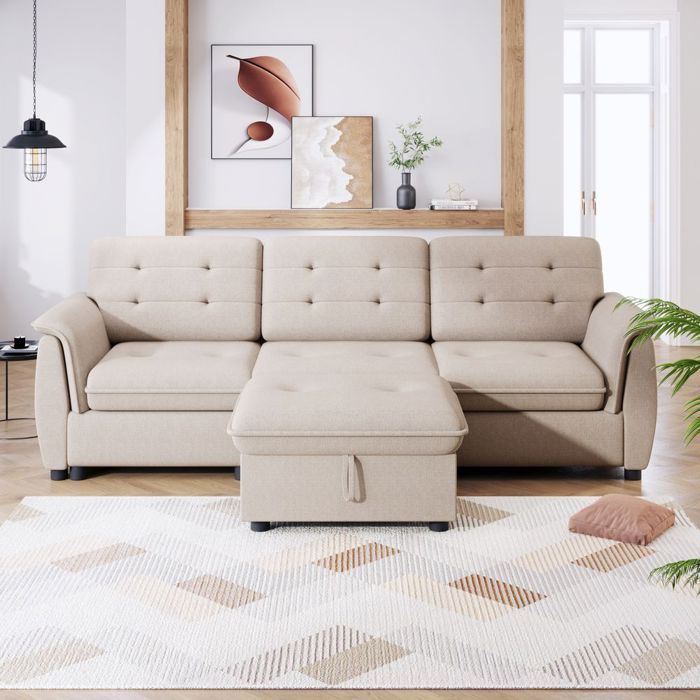 Canapé d'angle 3 places en L - avec repose-pieds avec rangement ottoman Ensemble - SWEIKO - Beige