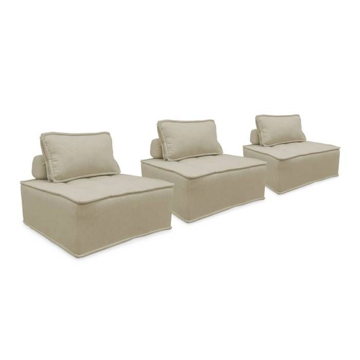 Chauffeuses modulables tissu capitonné beige SWEEEK - Lot de 3 - Coussins moelleux - Contemporain