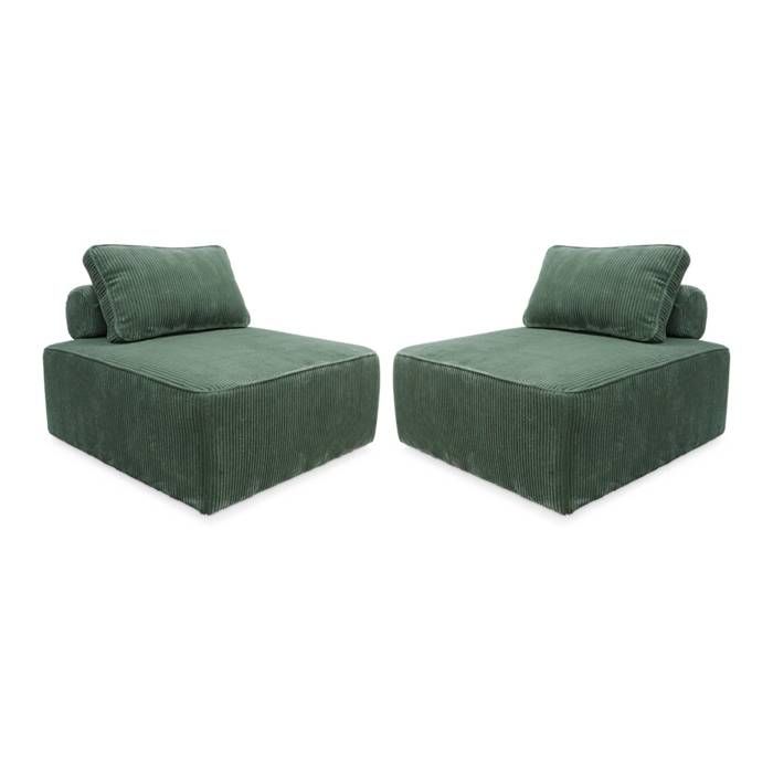 Lot de 2 chauffeuses  pour canapé modulable velours côtelé vert avec un coussin