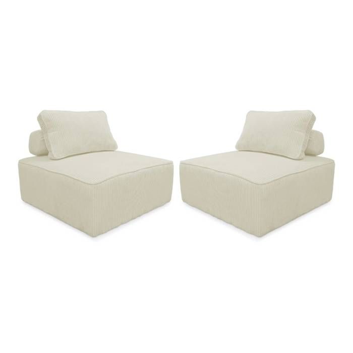Chauffeuses - SWEEEK - Lot de 2 - Velours côtelé crème - Style vintage - Confort moelleux