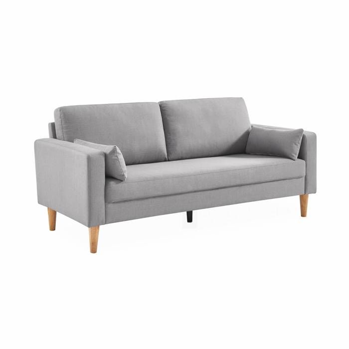 Canapé en tissu gris clair - Bjorn - Canapé 3 places fixe droit pieds bois. style scandinave