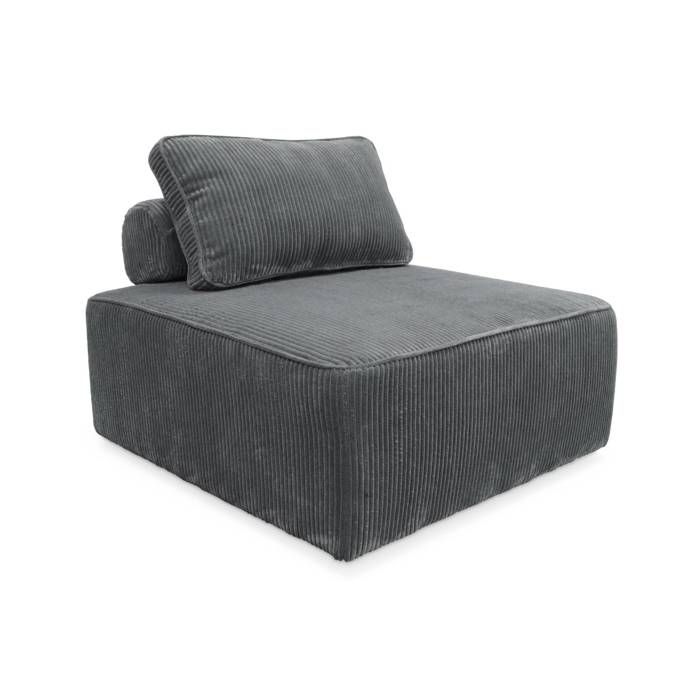 Chauffeuse  pour canapé modulable velours côtelé gris avec un coussin