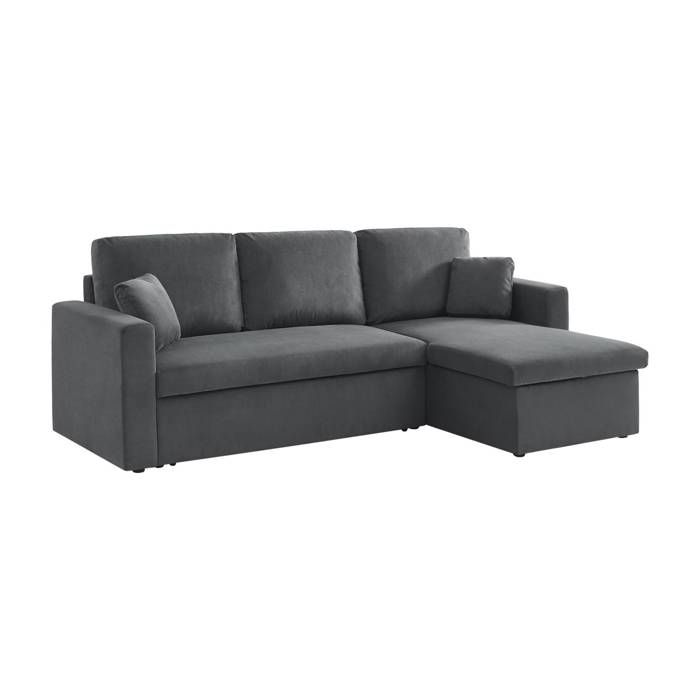 Canapé d'angle convertible en velours côtelé gris foncé  - IDA - 3 places. fauteuil d'angle réversible coffre rangement lit