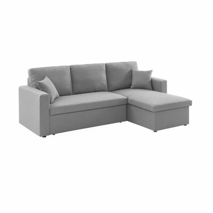 Canapé d'angle convertible en tissu gris clair - IDA - 3 places. fauteuil d'angle réversible coffre rangement lit modulable