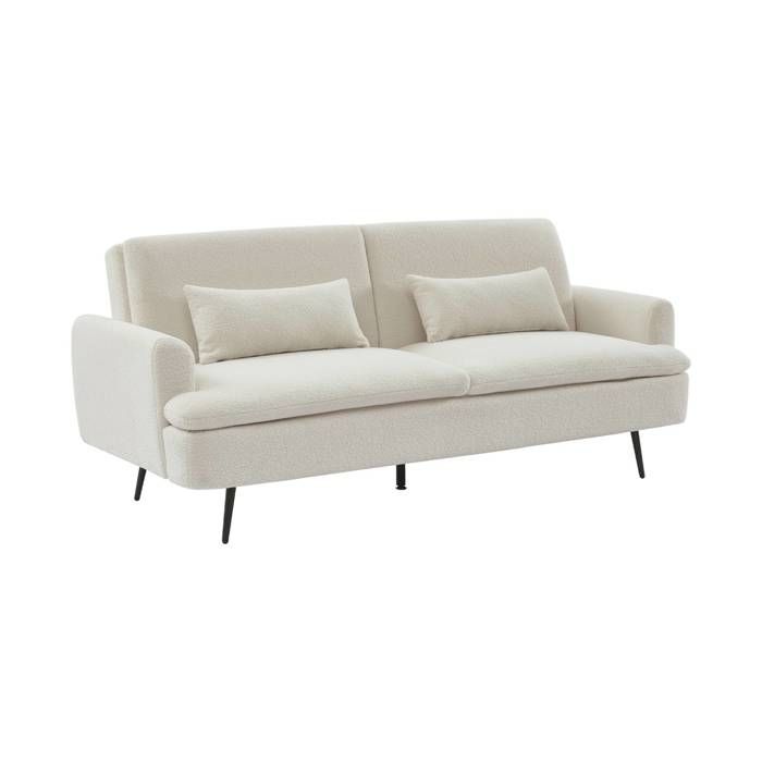 Canapé convertible. John. 2-3 places pieds métal et tissu bouclette blanche L 210 x P111 x H48cm