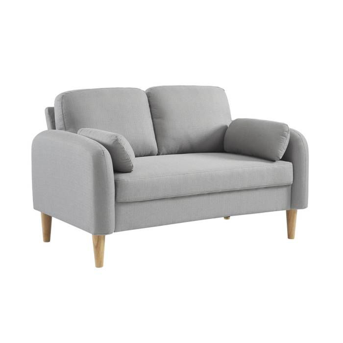 Canapé 2 places scandinave arrondi tissu gris clair pieds bois d'hévéa - SWEEEK - Fixe - Arrondi - 2 personnes