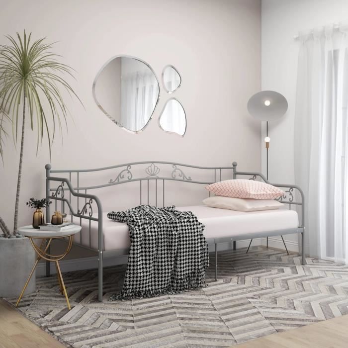 Lit adulte seul Contemporain Cadre de canapé-lit Gris Métal 90x200 cm - SPV