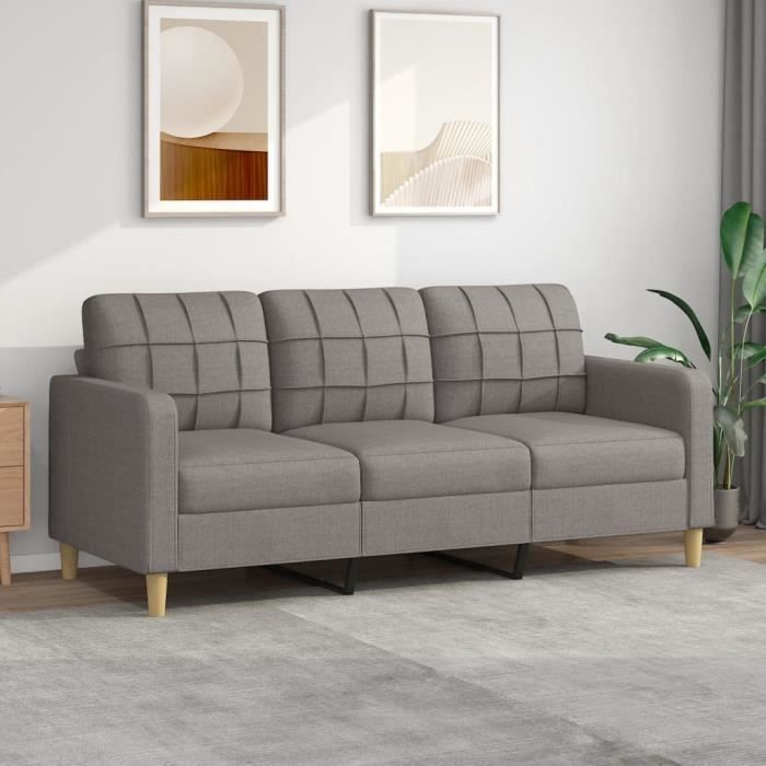 Canapé à 3 places Taupe 180 cm Tissu-7319462804723-LuLo boutique
