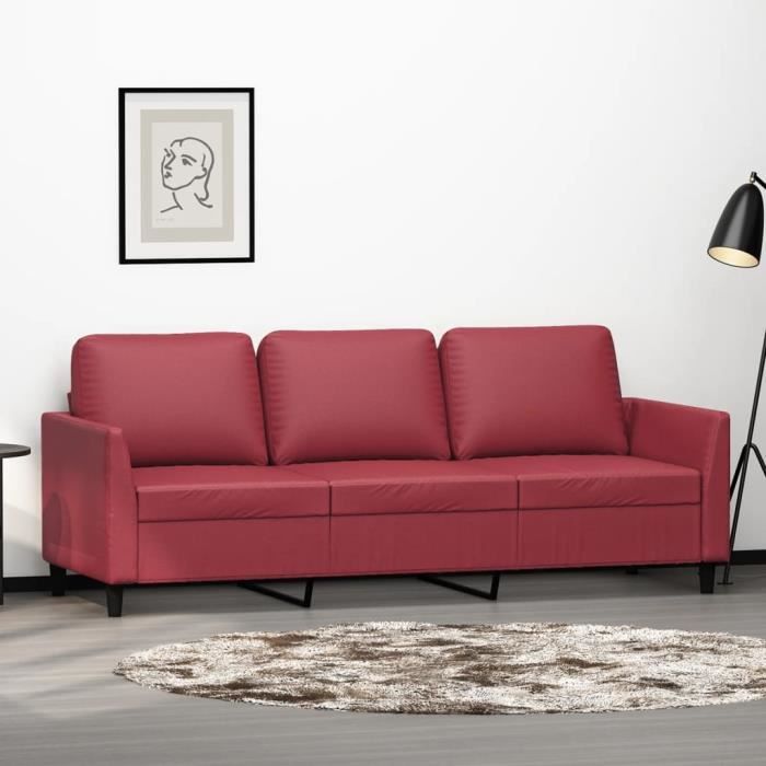 Canapé à 3 places Rouge bordeaux 180 cm Similicuir-7319462752819-LuLo boutique