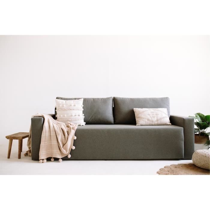 Canapé-lit CLOUD, gris clair, convertible en lit, bahut. 225x92x92cm