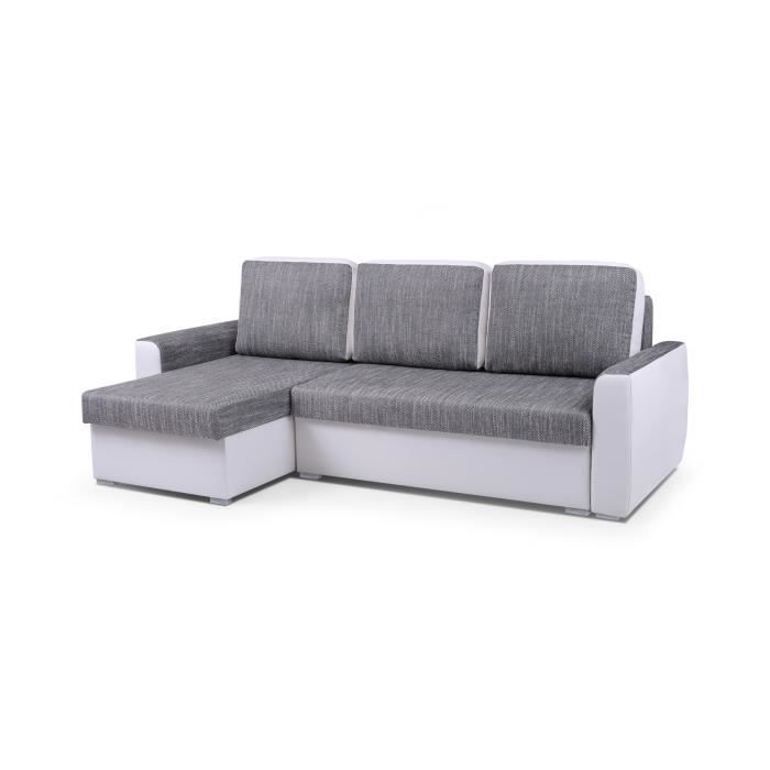 Canapé d'angle réversible et convertible avec coffre de rangement - SILVA - Tissu blanc - 4 places