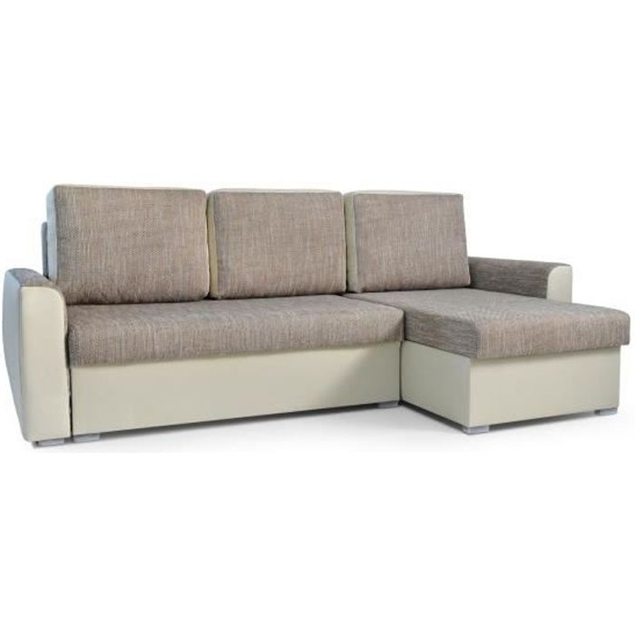 Canapé d'angle réversible et convertible avec coffre de rangement - 4 places - Tissu cappuccino - SILVA
