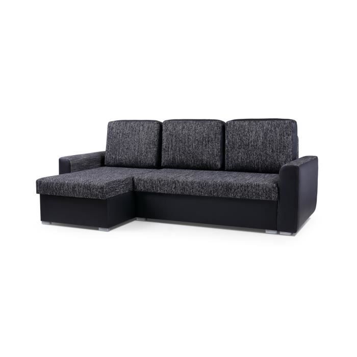 Canapé d'angle réversible et convertible avec coffre de rangement - 4 places - Tissu noir - SILVA