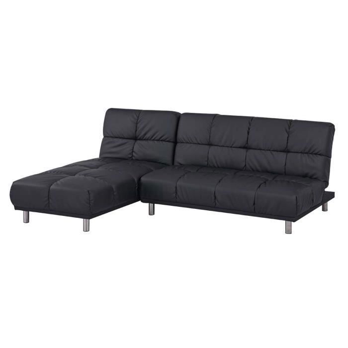 Angle Canapé-lit 2 places + meridienne réversible gauche - droite pour couchage d’appoint taille 120 x 229 cm en PU noir - MELLOW