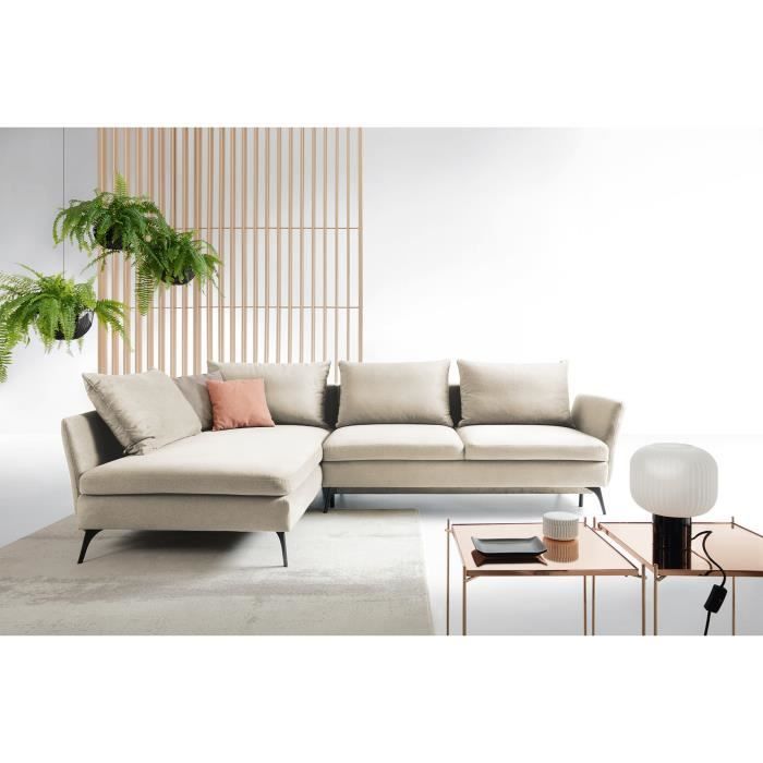 Canapé d'angle - DEMISBAL -282 cm - en L avec un coffre de rangement - tissu hydrophobe - crème - côté gauche