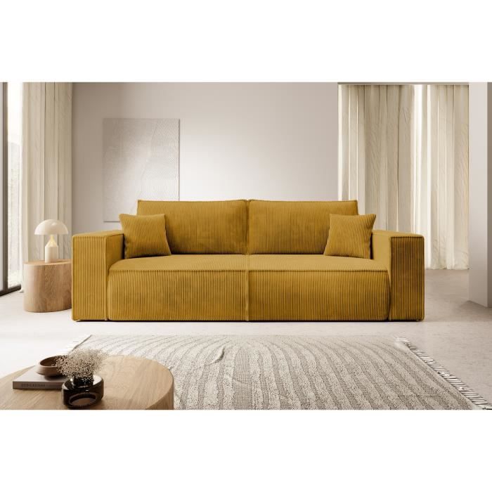 Canapé convertible - FARESE - 257x102 cm - 3 places - jaune moutarde