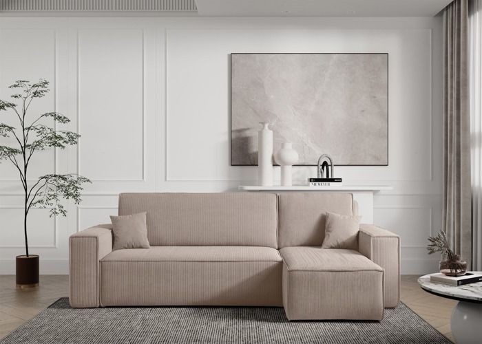 Canapé d'angle L réversible - SCARLO - en velours côtelé beige