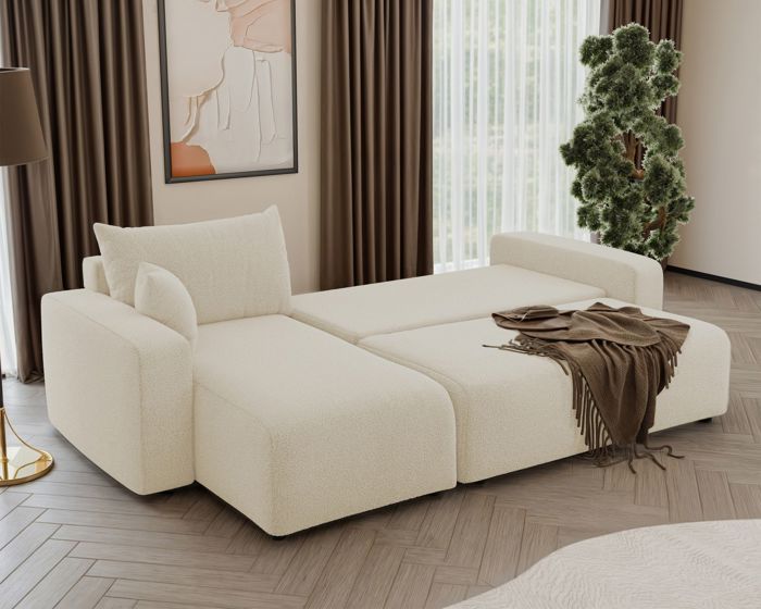 Canapé d'angle convertible - PIANONI - en boucle créme