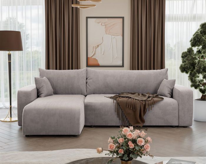 Canapé d'angle convertible - PIANONO - en velours côtelé beige