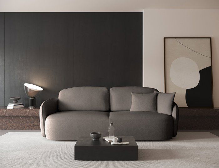Canapé convertible trois places - SAVOY - en tissu chenille brun clair