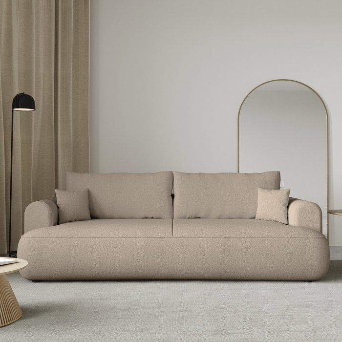 Canapé convertible trois places - OVO - tissu chenille beige