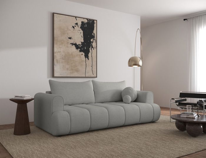 Canapé convertible trois places - DANDELINO - tissu chenille gris