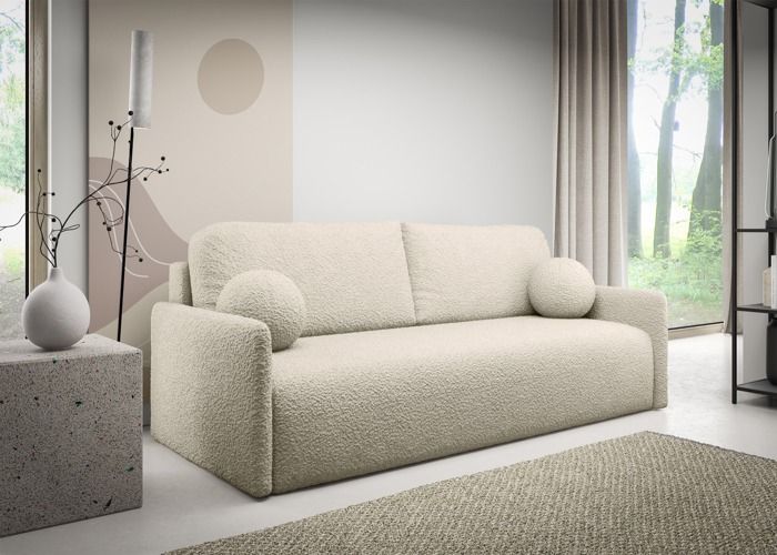 Canapé convertible 3 places - GLOVE - en bouclette beige