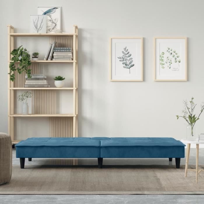 Canapé-lit avec porte-gobelets bleu velours - SALUTUYA - TJ8248