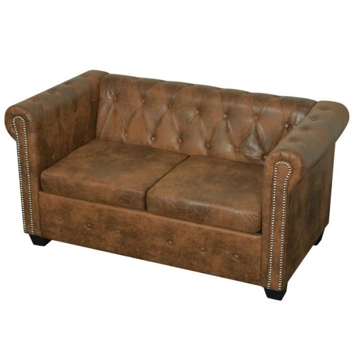 Canapé Chesterfield 2 places Cuir artificiel Marron  - SALUTUYA - BD28687