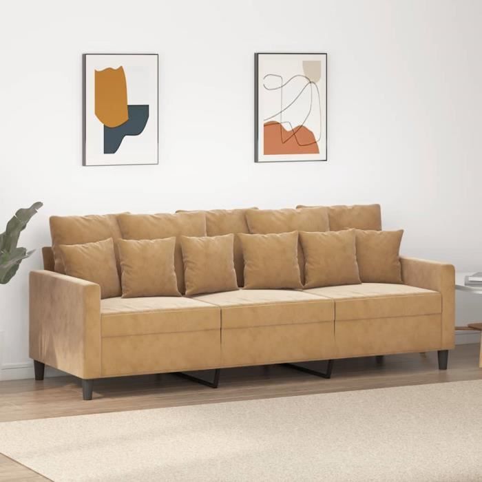Canapé à 3 places Marron 180 cm Velours - SALUTUYA - BD3959