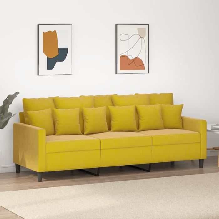 Canapé à 3 places Jaune 180 cm Velours - SALUTUYA - BD5975