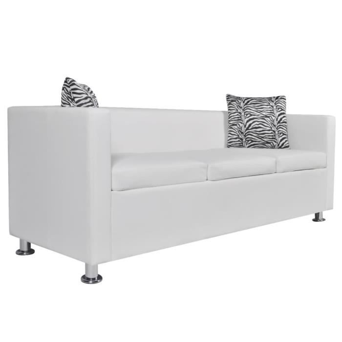 Canapé à 3 places Cuir synthétique Blanc  - SALUTUYA - BD39871