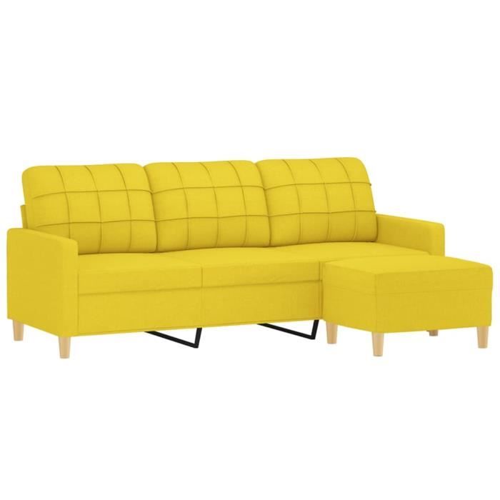 Canapé à 3 places - SALUTUYA - BD2068 - Jaune clair - Tissu 100% polyester - Repose-pieds inclus