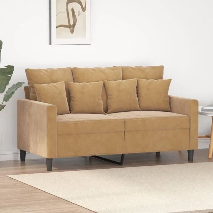 Canapé à 2 places Marron 120 cm Velours - SALUTUYA - BD8037