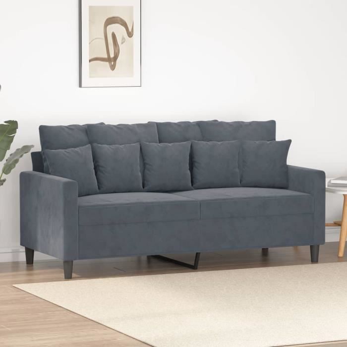 Canapé à 2 places Gris foncé 140 cm Velours - SALUTUYA - BD5602