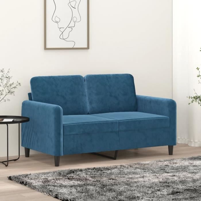Canapé à 2 places Bleu 120 cm Velours - SALUTUYA - BD2541