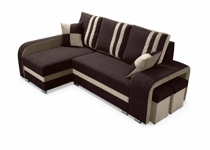 Robin Inspire York Canapé d'angle avec Fonction de Couchage, 2 Petits Coussins, 2 Poufs, Gauche, Bronze Beige, 165 x 245 x 102 cm