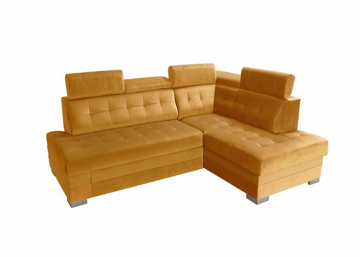 Robin Inspire Paris Canapé d'angle avec Fonction Lit et Tiroir à Linge, Coussins - Droite - Jaune - 240 x 165 x 90 cm