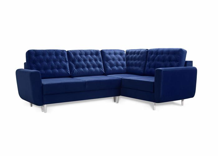 Robin Inspire Linda Canapé d'angle avec Fonction Lit et Tiroir pour Linge de Maison Angle - Droite - Bleu - 195 x 250 x 95 cm