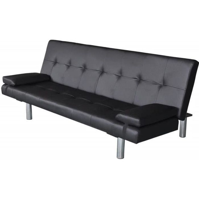 Canapé Lit Convertible à 2 places 168x77x(61,5-64-66)cm - Canapé avec deux oreillers - Noir I1