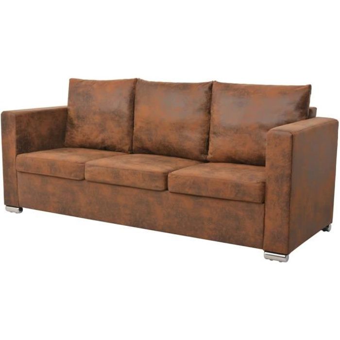 Canapé à 3 places 191x73x82cm - Canapé Revêtement en cuir daim artificiel - marron B4