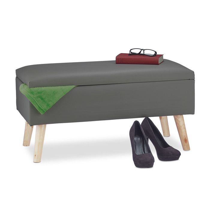 Relaxdays Banc de rangement banquette similicuir coffre 40 litres pouf tabouret HxlxP: 40 x 80 x 39,5 cm, gris foncé