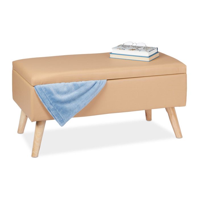 Relaxdays Banc de rangement banquette similicuir coffre 40 litres 4 pieds pouf tabouret HxlxP: 40 x 80 x 39,5 cm, beige