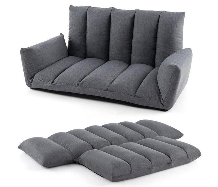 Canapé Convertible - RELAX4LIFE- Dossier et Accoudoirs Réglables - Fauteuil de Sol Pliable - Coussin en Eponge - 119X76X60CM