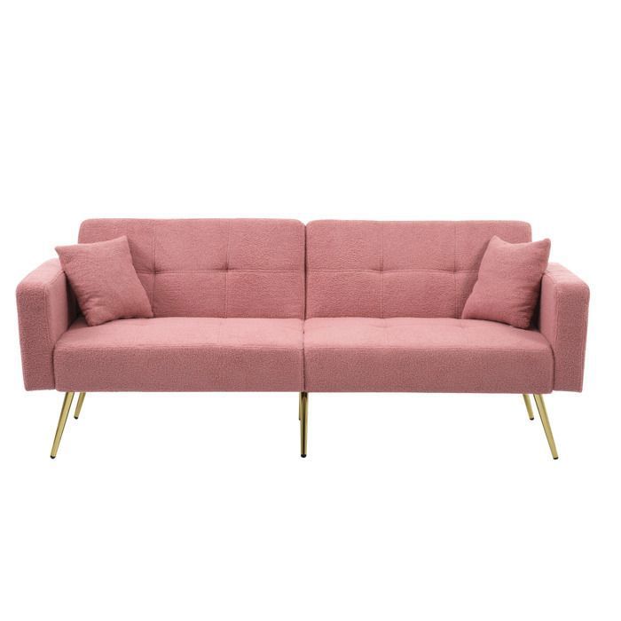 REDOM Banquette clic clac 2 places convertible, pieds dorés, avec coussins et poches de rangement latérales - Rose