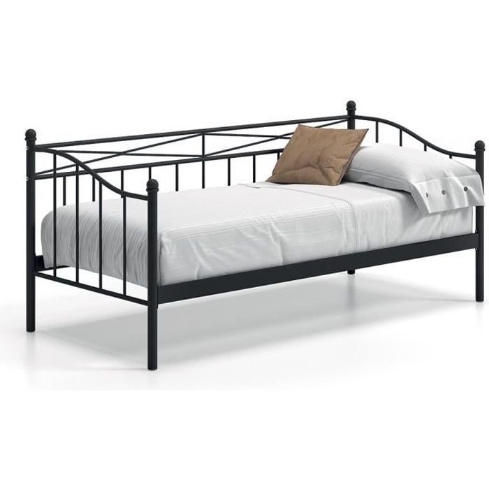 Lit banquette - PRICE FACTORY - SOBLA - 90x200 cm - Noir - Style contemporain